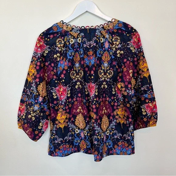 Talbots Blouse Womens Medium Multicolor Floral Top 3/4 Balloon Sleeve Boho - Picture 5 of 5